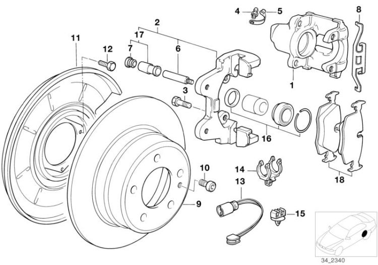 Rear wheel brake, brake pad sensor ->47416342332