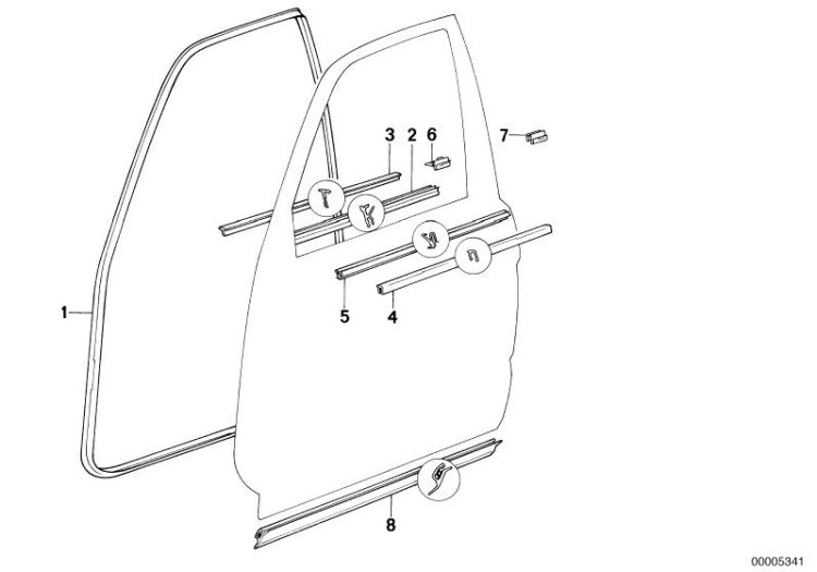 Door sealing front right, Number 01 in the illustration