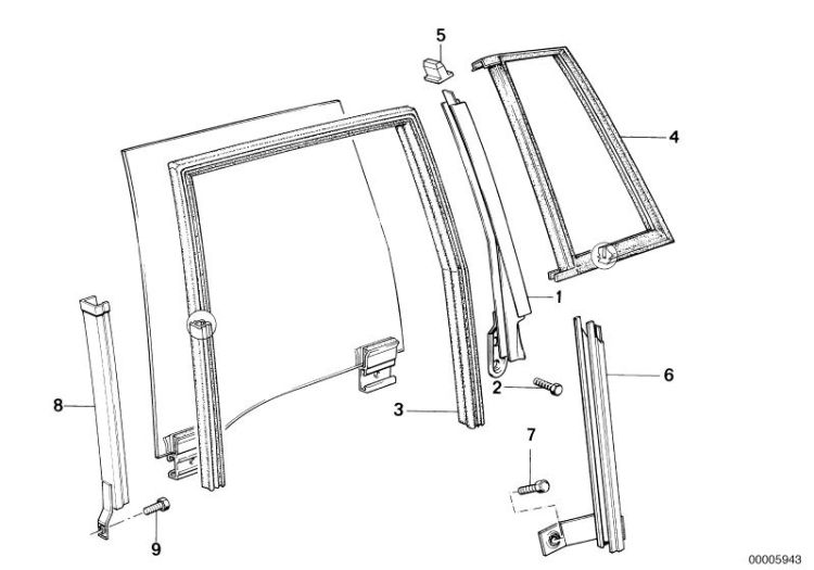 Window guide rail right, Number 01 in the illustration