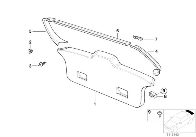 51498191253 LOWER TAIL LID TRIM PANEL Vehicle trim Luggage compartment BMW 5er E12 E36 >6783<, Revest.tapa de portamaletas inferior