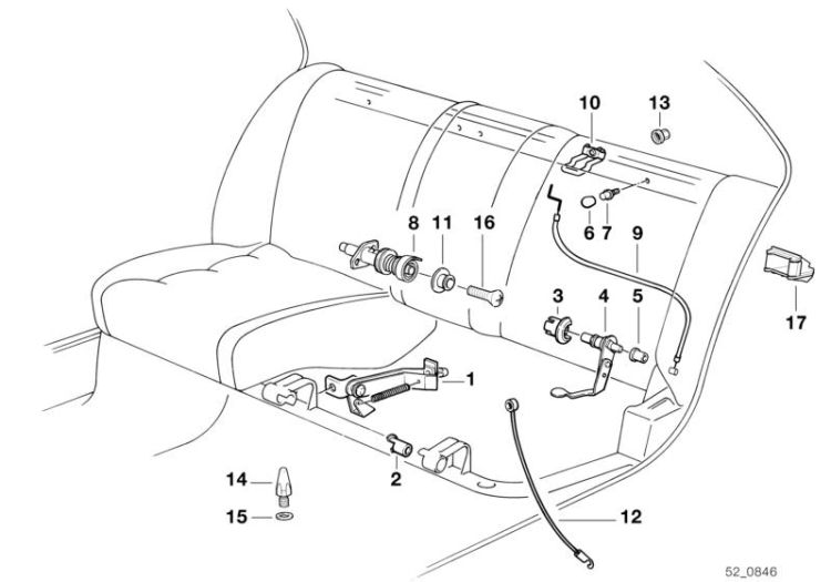 52208126324 Unlocking unit right Seats Rear seat BMW 5er E39 E34 >7164<, Unidad desenclavamiento derecha