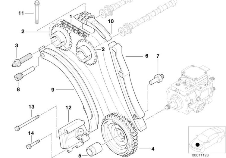 13522246808 Chain tensioner Engine Valve train BMW 6er E24 E46 E39 >11128<, Tensor de cadena