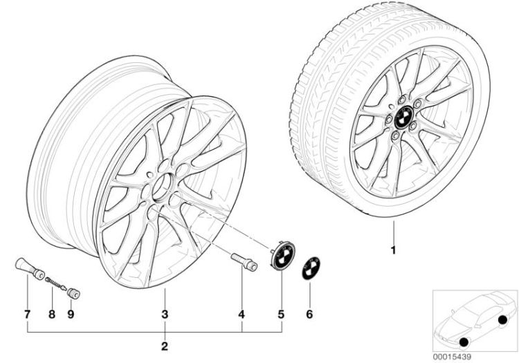 BMW light alloy wheel, radial spoke 50 ->