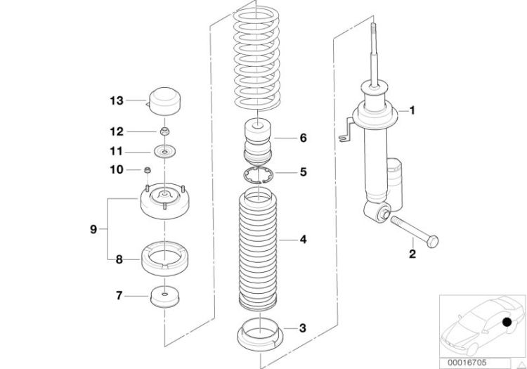 37121096166 REAR RIGHT SPRING STRUT Rear Axle Rear axle suspension BMW 8er E31 E38 >16705<, Montante molleggiato poster.destra