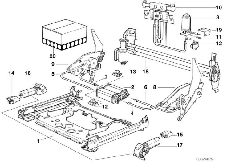 Front seat rail electrical/single parts ->47195521653