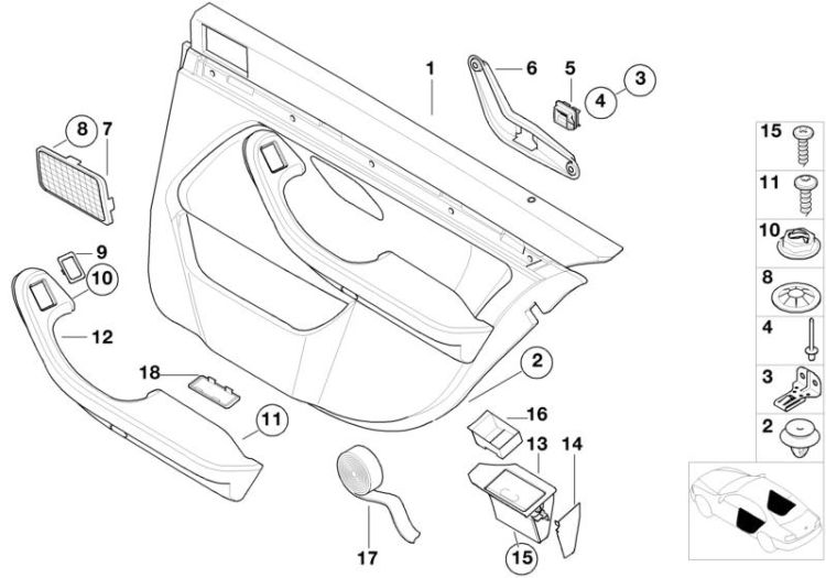 Door trim panel, leather, rear ->