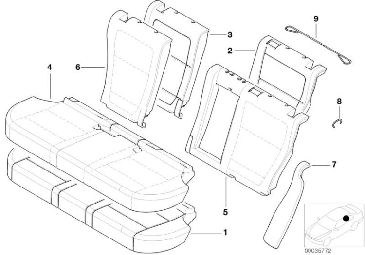 Sitz hinten Polster und Bezug Durchlade ->47738522537