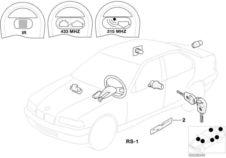 Clefs identiques avec boitier EWS (code), numéro 01 dans l'illustration