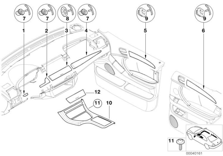 51418265485 Decorative strip door front left Vehicle trim Covering inner BMW X5 E70 E53 >40161<, Embellecedor puerta delant. izqu.