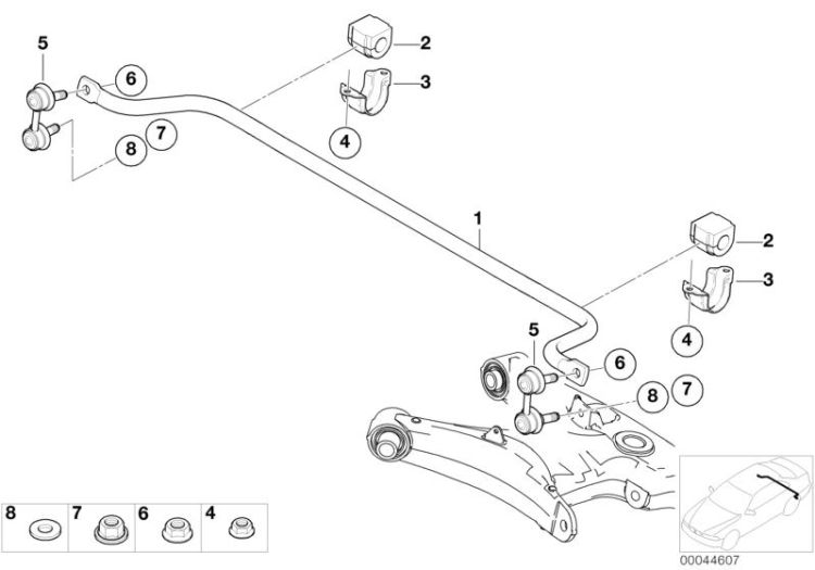 33556750357 Stabilizer rear Rear Axle Rear axle suspension BMW X5 E70 E53 >44607<, Estabilizador trasero