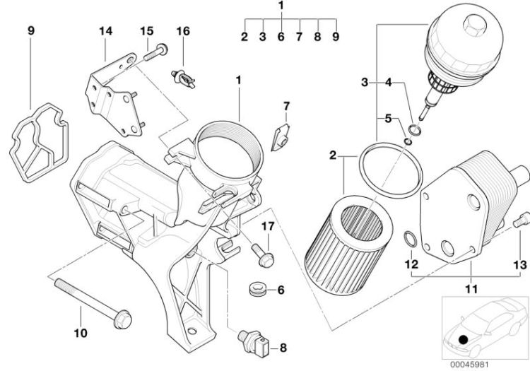 Lubricat.syst.-oil filter,heat exchanger ->47536112088