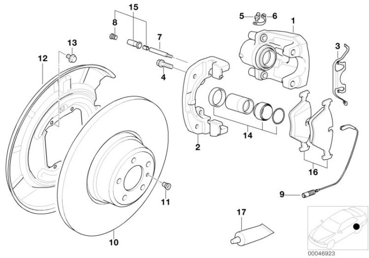 Rear wheel brake, brake pad sensor ->47507340519