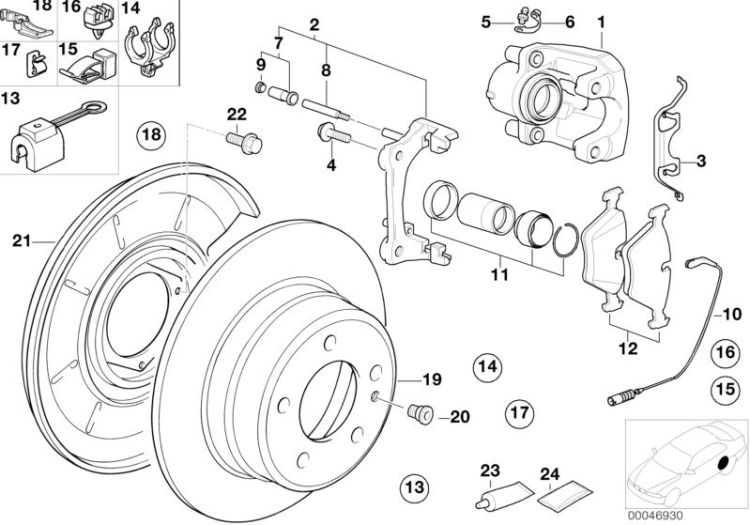 Rear wheel brake, brake pad sensor ->47416342332