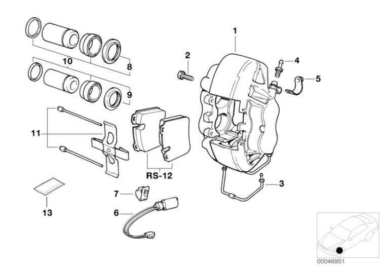 Front wheel brake, brake pad sensor ->47329340363