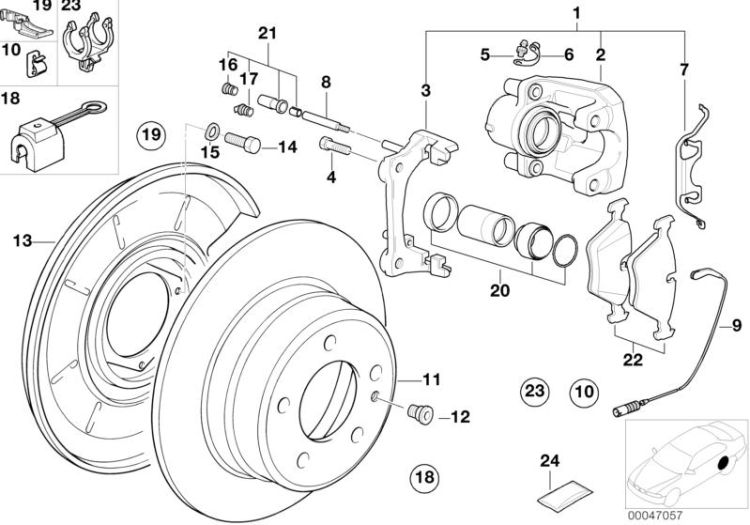 Rear wheel brake, brake pad sensor ->47387340395