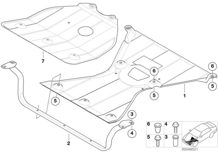 51718191950 Front aggregate protective plate Vehicle trim Mounting parts engine compartment BMW 6er E24 E39 >48521<, Proteccion inferior de grupo delantero