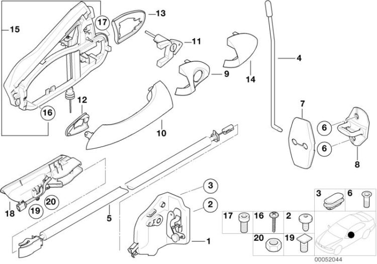 door lock with motor actuator, right, Number 01 in the illustration