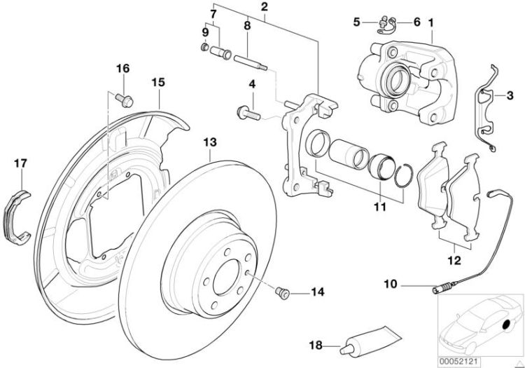 Rear wheel brake, brake pad sensor ->1484305