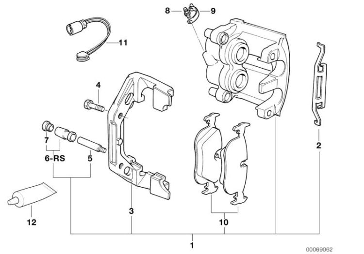 Front wheel brake, brake pad sensor ->47515340527