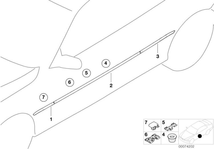 Moulure de protection aile avant droite, numéro 01 dans l'illustration