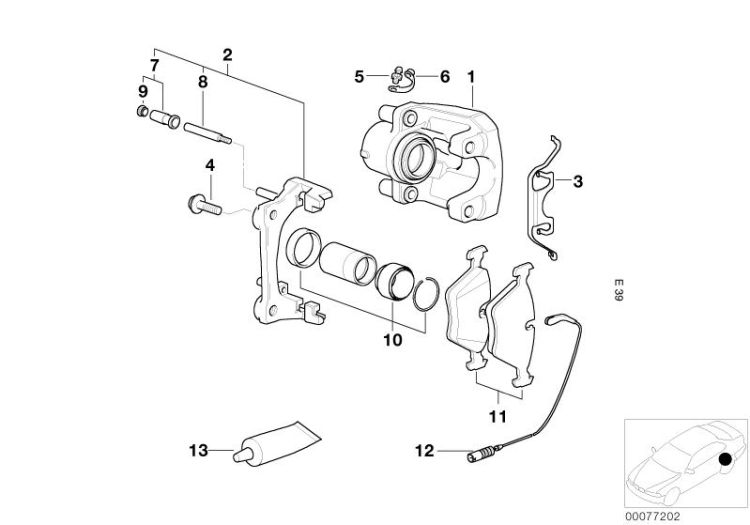 Rear wheel brake, brake pad sensor ->47536341124