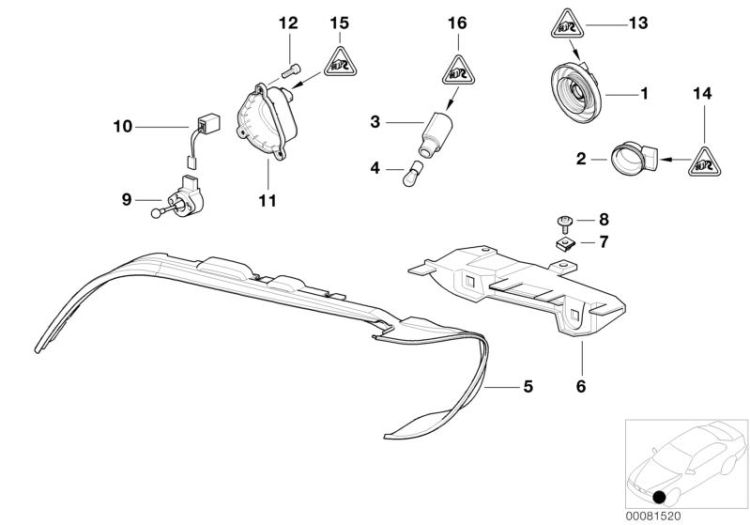 Joint de projecteur et capot-moteur dr., numéro 05 dans l'illustration