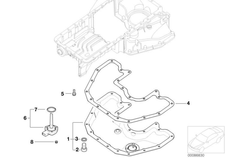 Oil pan bottom part, oil level indicator ->47756113255