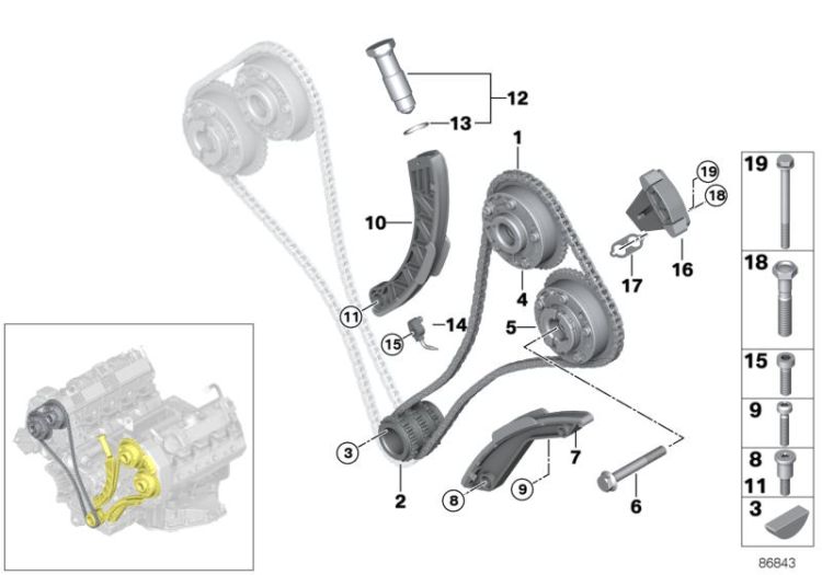 Timing gear, timing chain, cyl. 5-8 ->47742113268