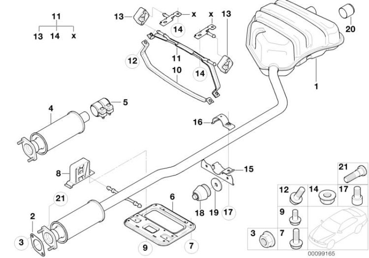 Exhaust system, rear ->900310