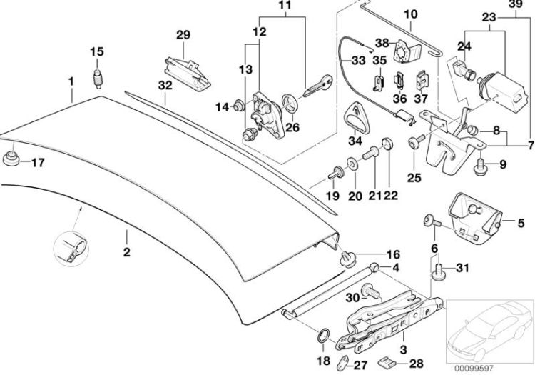 Single components for trunk lid ->47536410055