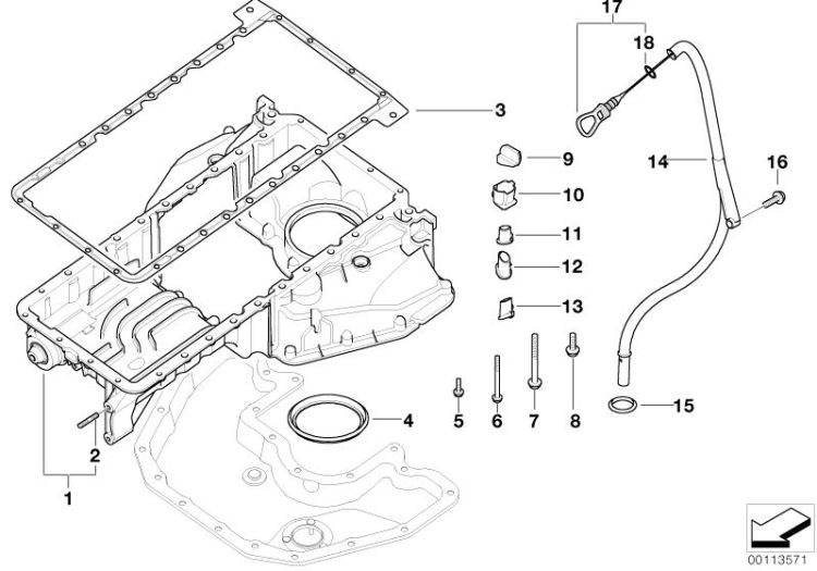 Oil pan upper part, oil level indicator ->47756113254