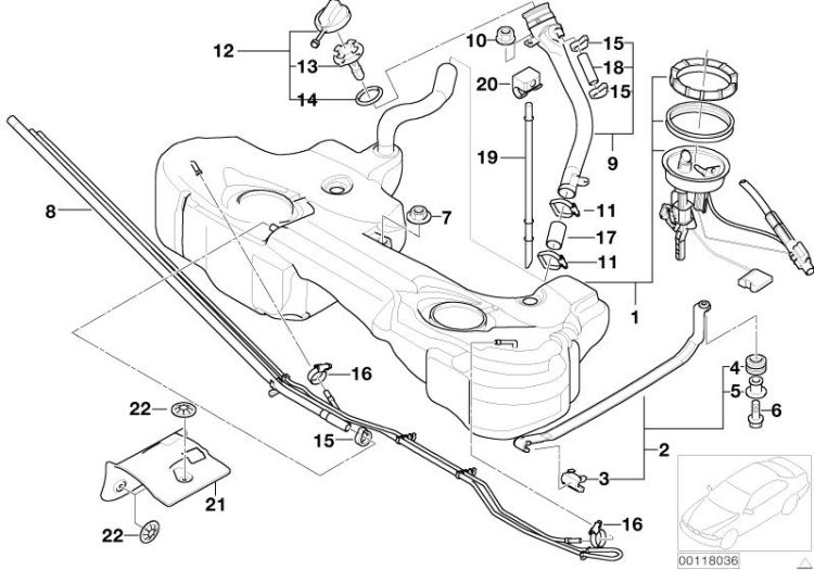 Réservoir carburant plast. et capteur g, numéro 01 dans l'illustration