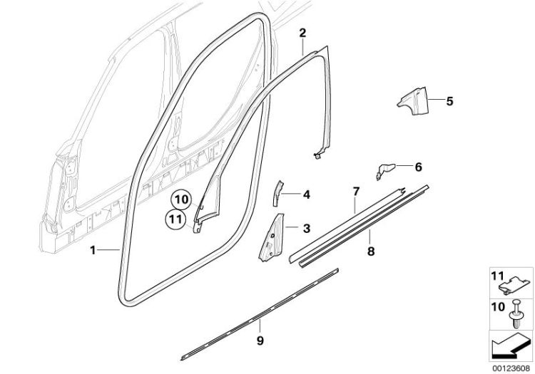 Trims and seals, door, front ->47789515138