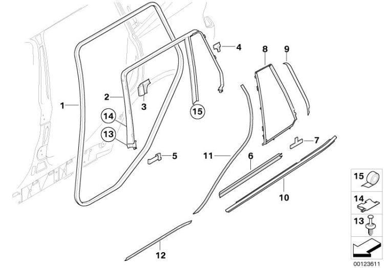 Trims and seals, door, rear ->47789517774