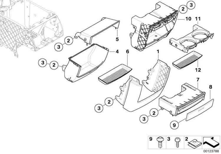 Mounting parts, centre console, rear ->47738513759