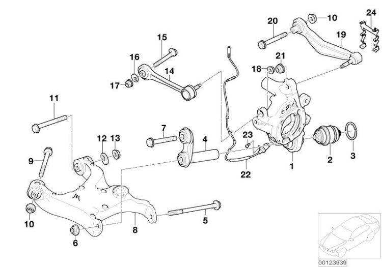 Rear axle support/wheel suspension ->
