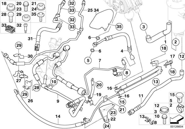 32416760505 Radiator return line Steering Lubrication system BMW 7er F01 E65 >126604<, Conducto de retorno del refrigerador