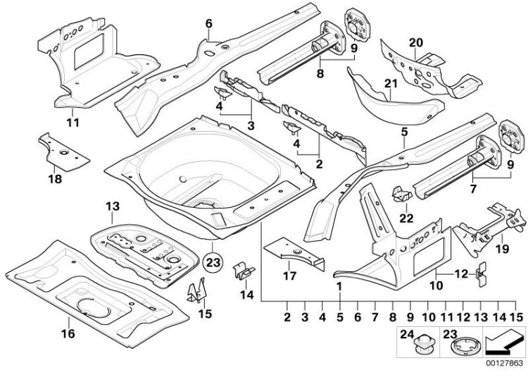 Mounting parts for trunk floor panel ->47765411562