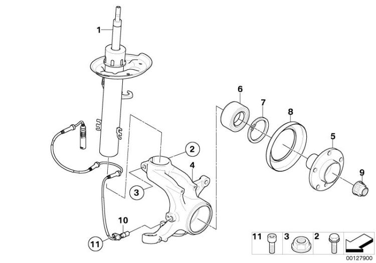 Jambe suspension av./Palier pivot/Roue ->47789310671