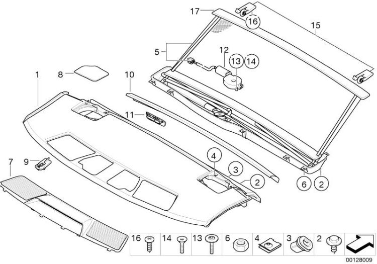 51468223568 SUPPORT FOR PACKAGE SHELF Vehicle trim Interior equipment top BMW 7er F01 E65 >128009<, Asiento p fondo de deposito