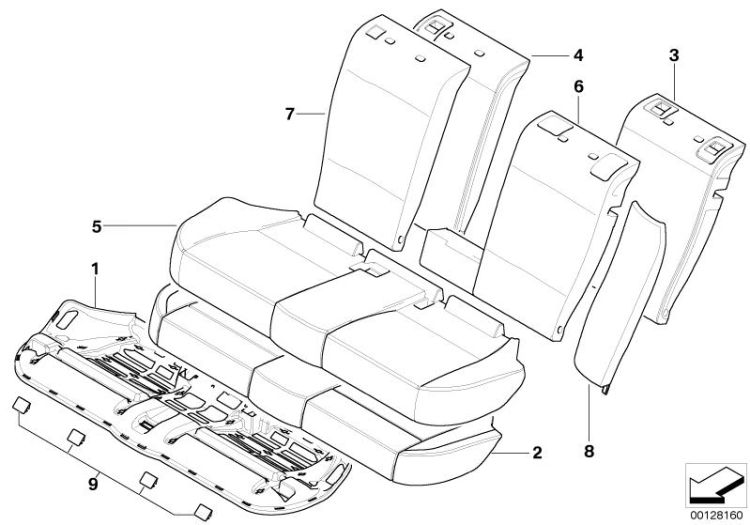 Seat,rear,cushion&cover, through-loading ->47789523045