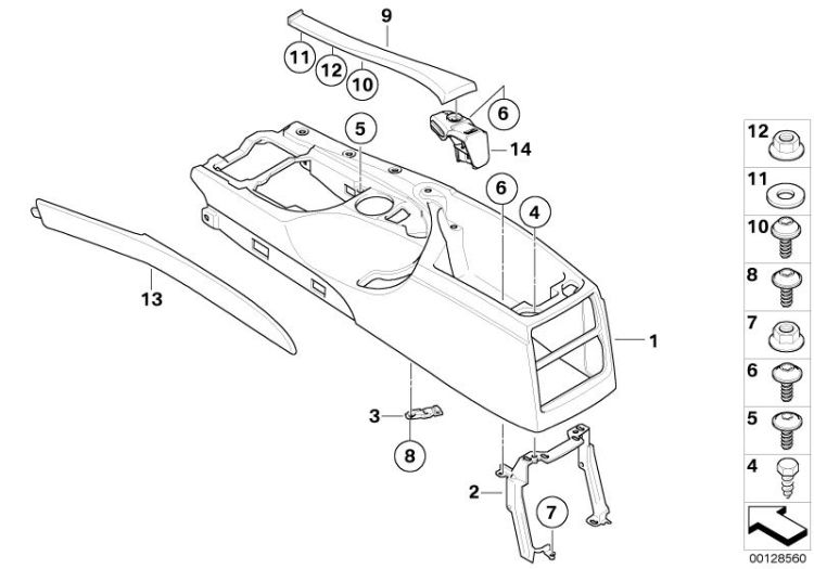 51167897851 Cover centre console Vehicle trim Centre armrest  oddments trays BMW 5er F07 E60 E61N >128560<, Paramento consola central