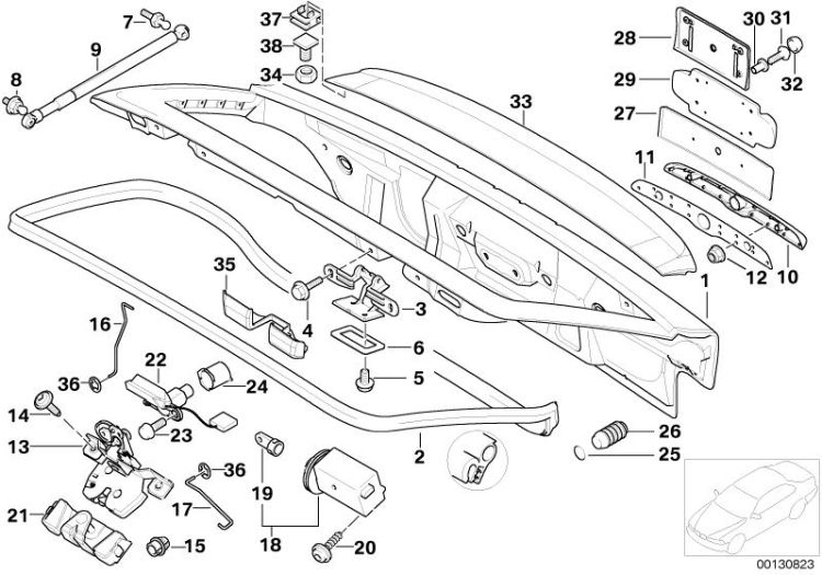 51718401014 Right hinge cover Bodywork Trunk lid BMW Z8 Roadster E52 Z3 >130823<, Remate p gisagra dcha.