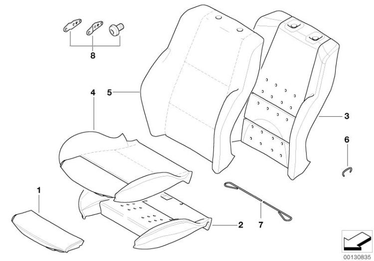 Cover, Sports seat, backrest leather, Number 05 in the illustration