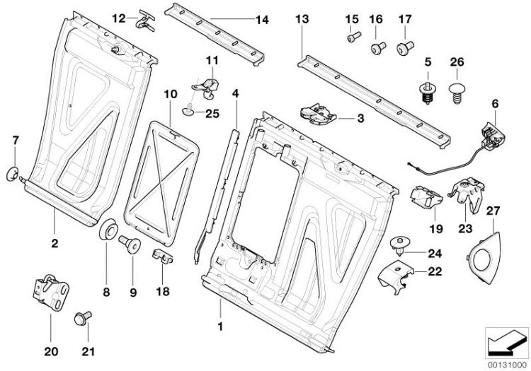 Seat, rear, seat frame, through-loading ->47607522504