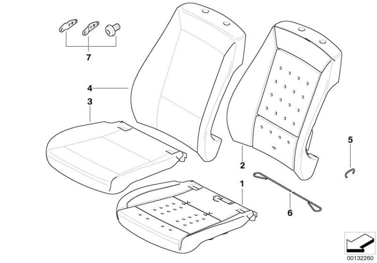 52107250476 COVER BACKREST CLOTH RIGHT Seats Front seat BMW 1er E88 E87N >132260<, Rivest.braccio.stof destra