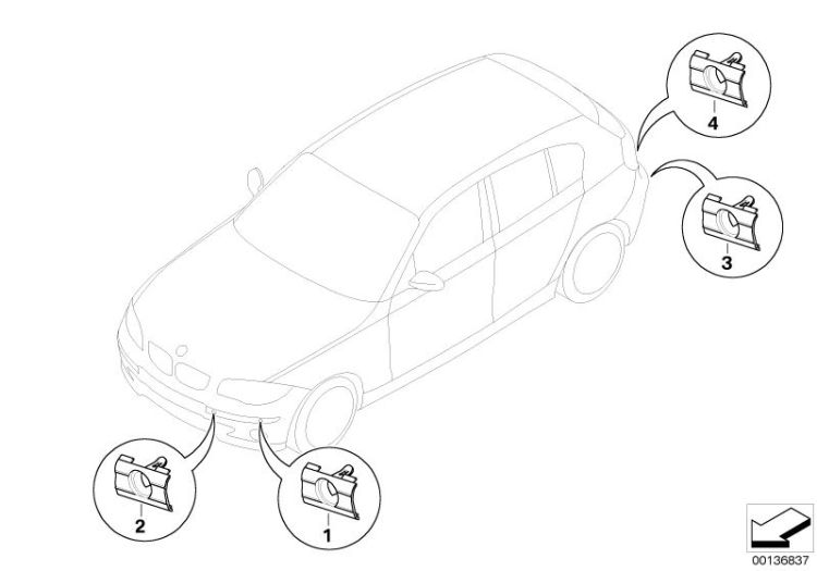 Bracket, PDC-sensor rear exterior left, Number 03 in the illustration