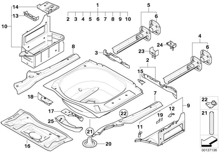 Mounting parts for trunk floor panel ->47750411551