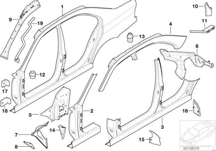 41218203781 Moulded part f entrance rear Bodywork body side panel BMW 6er E24 41218203782 E39 >138376<, Pieza de forma p entrada tras.