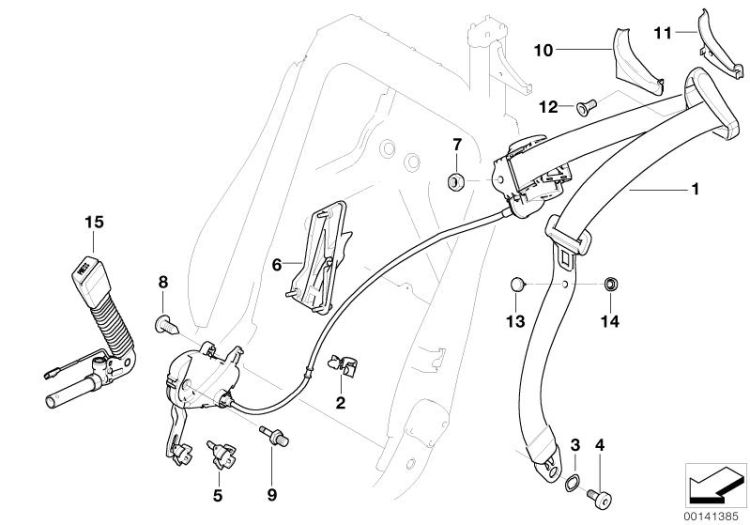 Ceinture inferieure avec tendeur gauche, numéro 15 dans l'illustration